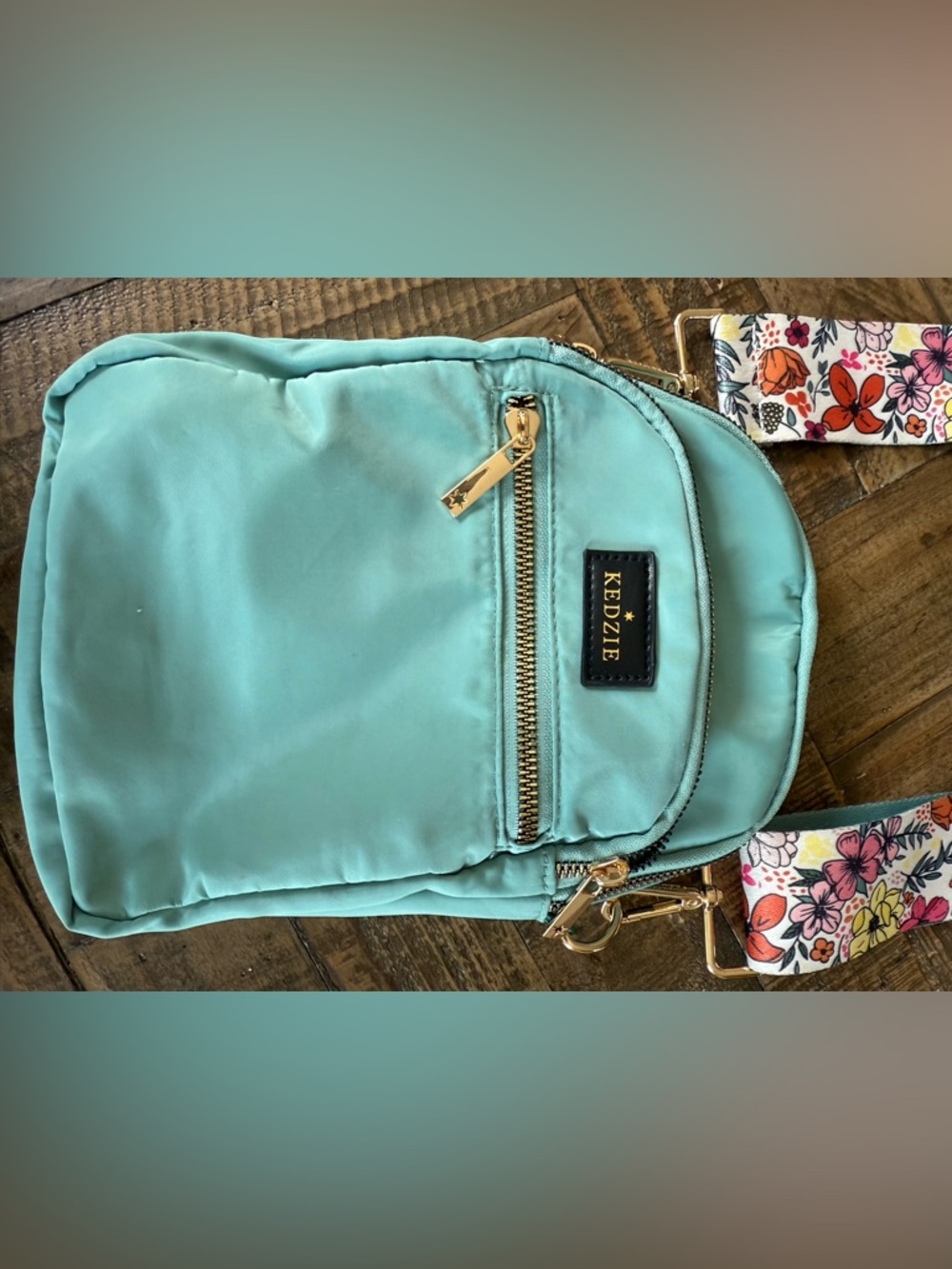 Kedzie Mint Crossbody Bag with Floral Strap - Picture 3 of 10